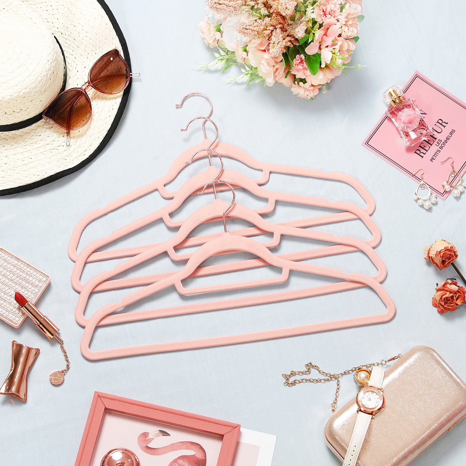 50 Pack Velvet Hangers Coat Hanger with Swivel Hook Non-Slip for Coat Shirt Dress Pants Light Pink
