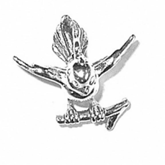 Sterling Silver 16" .8mm Box Chain 3D Perched Sparrow Bird On Branch Pendant Necklace