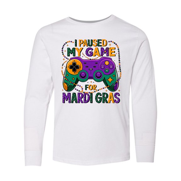 Inktastic I Paused My Game for Mardi Gras Gaming Long Sleeve Youth T-Shirt