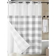 thumbnail image 3 of No Hook Shower Curtain with Snap-in Liner, Grey Plaid Waterproof Fabric Bathroom Curtains, Gradient Geometric Buffalo White Checkered Bath Curtains & Mesh Top Window Stand Up Stall 72"x96" Extra Long, 3 of 9