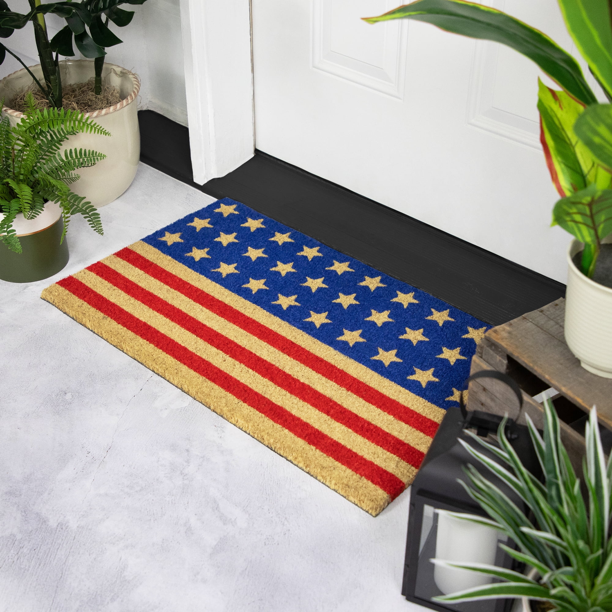 Northlight Americana Stripes and Stars Coir Outdoor Doormat - 18" x 30"