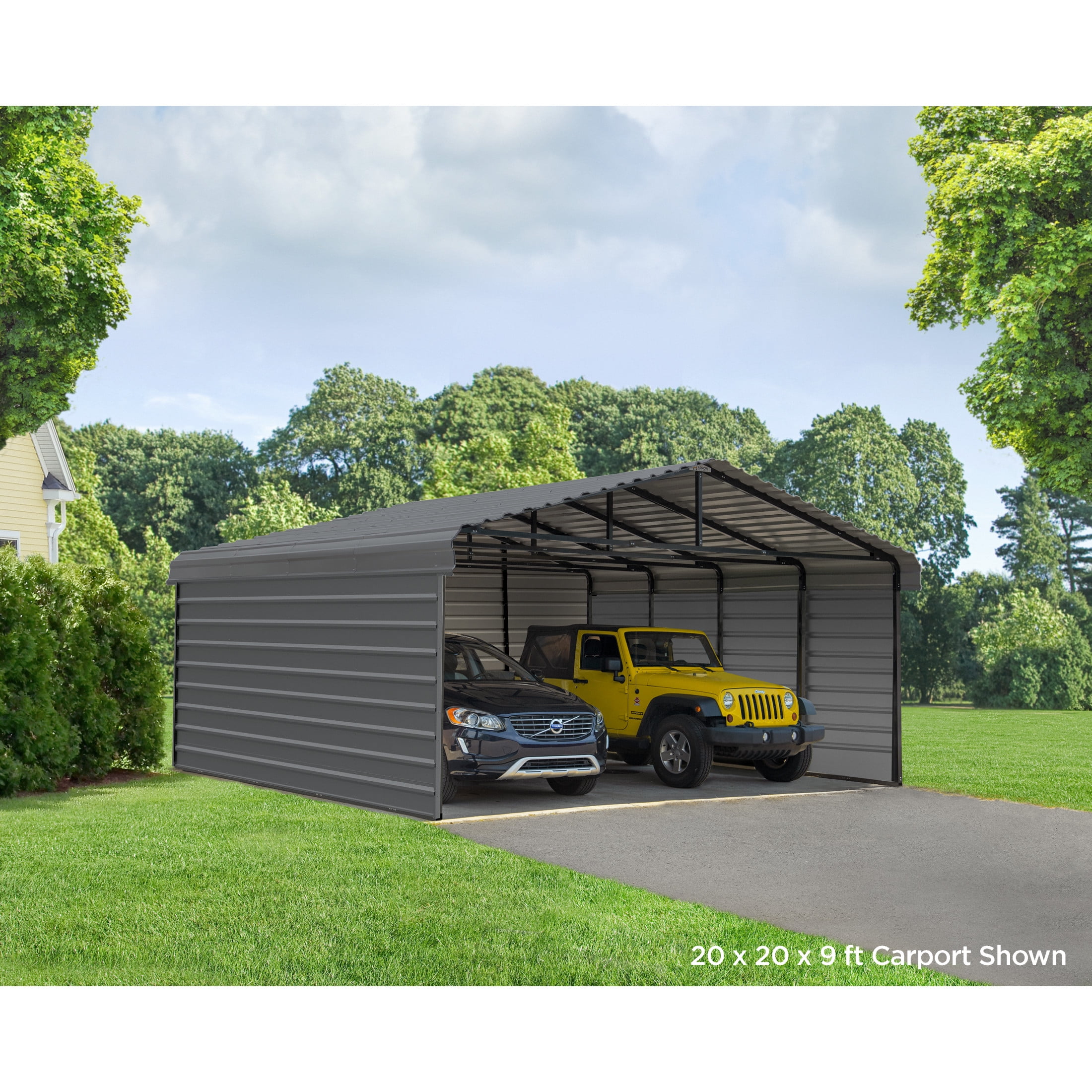 Arrow 20 x 24 x 7 ft Charcoal Steel Carport With 3 Wall Kit