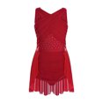 thumbnail image 2 of iixpin Lyrical Dance Dress for Girls Latin Jazz Ballet Dance Leotard Dress Skating Outfits Ballroom Dancewear Burgundy 8, 2 of 7