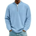 thumbnail image 2 of Domuza Corduroy Sweatshirt Men Stand Collar Casual Quarter Zip Up Pullover Top Spring Fall Relaxed Fit Stylish Long Sleeve Ribbed Sweatshirts Sky Blue XL, 2 of 4