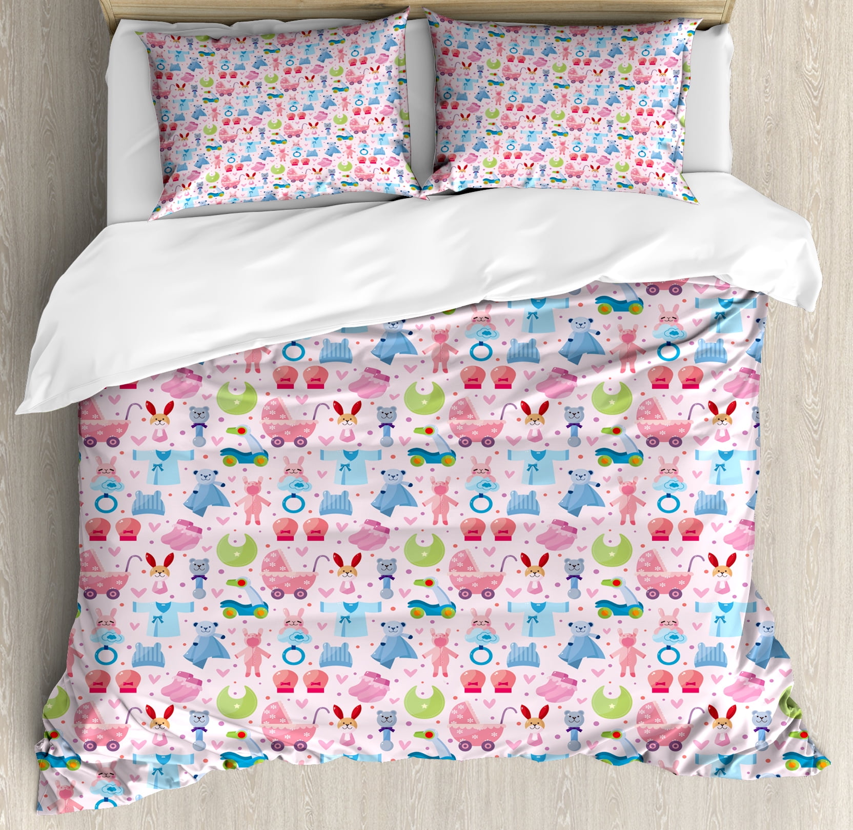 Baby Duvet Cover Set, Cute Toys Childish Teddy Bear Rabbit Bunny