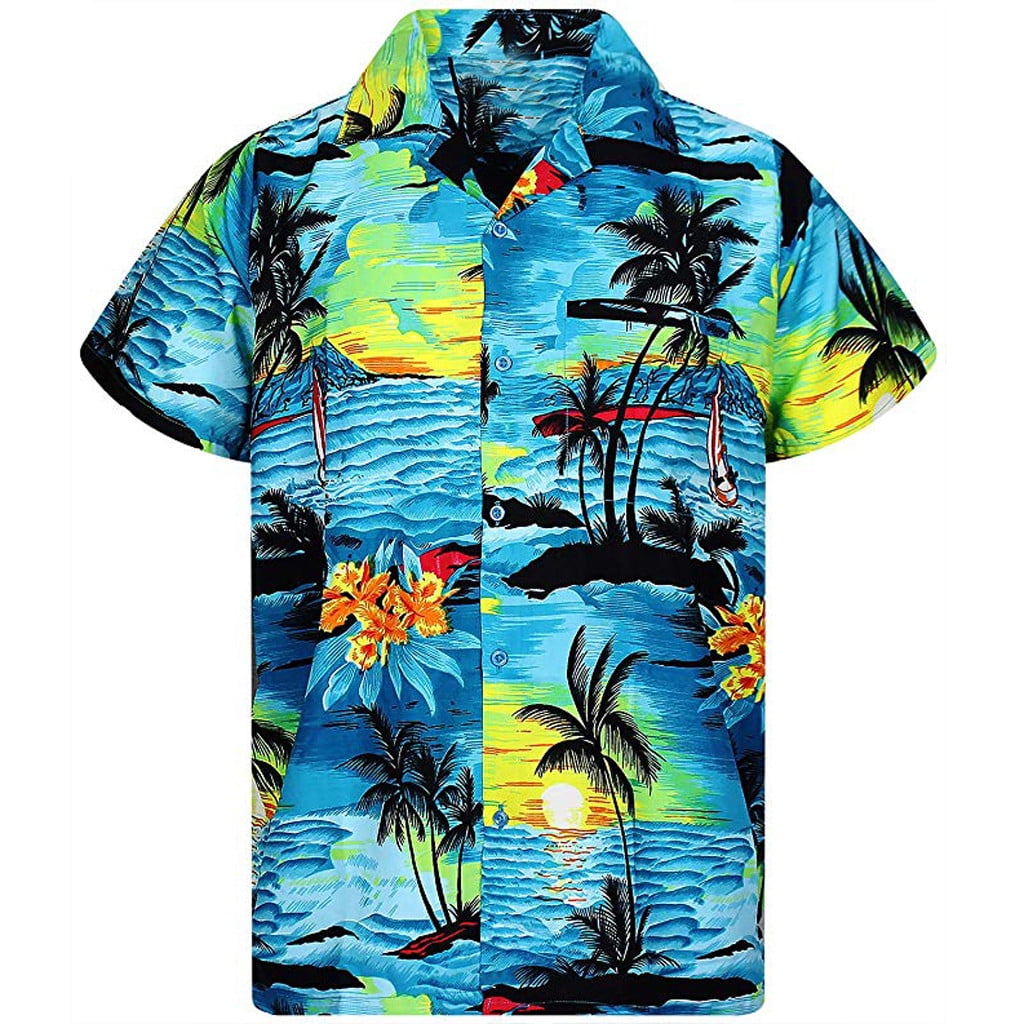 Fashion Men's Casual Button Hawaii Print Beach Short Sleeve Quick Dry ...