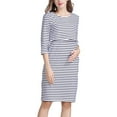 thumbnail image 3 of Jinhomg Women's 3/4 Sleeve Nursing Dress Fall Comfy Striped Print Midi Bodycon Dress Casual Pregnancy Breastfeeding Dress with Pockets Fall Saving White XL, 3 of 8