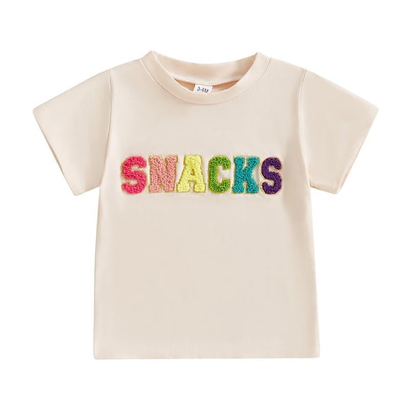 Fgnfyis Girls T Shirts Baby Outfit Colorful Letter Sweatshirt Short Sleeved T Shirt Crewneck Sweater Toddler Spring and Autumn Clothes Girls Summer Tops Beige 18-24 Months