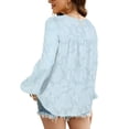 thumbnail image 2 of EFINNY Women's Long Lantern Sleeve Blouse Crewneck Lace Tops Floral Textured Spring Autumn Casual Babydoll Shirts, 2 of 7