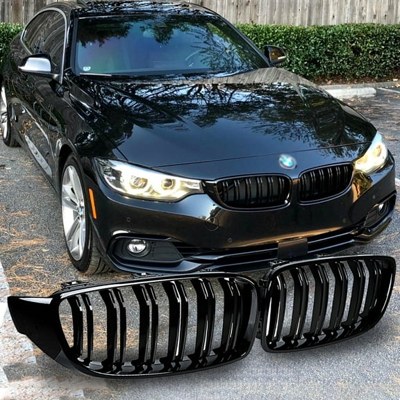 Astra Depot Gloss Black Dual Slats Front Kidney Grill Grille for 2014-2018 BMW F32/ F33/ F36/ F82/ F83 4-Series F80 M3