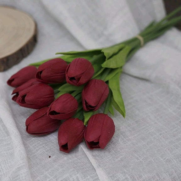 10pcs Artificial Tulip Flowers Long Stem Bouquet Real Touch Simulation Flowers for Home Room Party Wedding Decoration