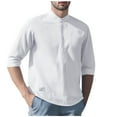 thumbnail image 2 of pstuiky Camisas de vestir de manga corta para hombre, Camisa informal de lino con botones, manga tres cuartos y cuello alto para hombre, color liso ropa de hombre xxxl, 2 of 6