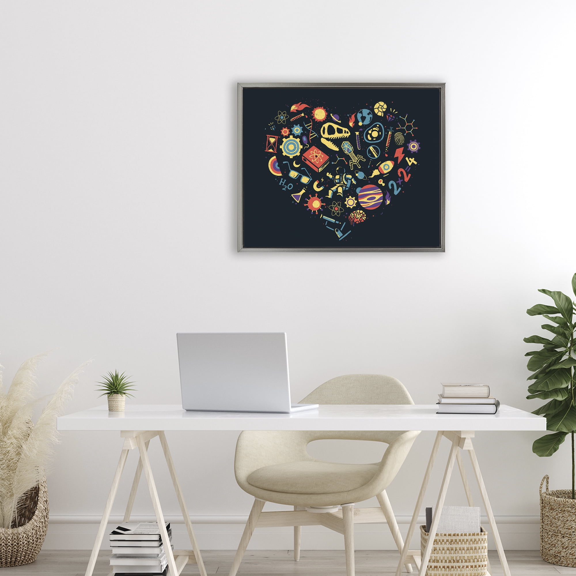 Stupell Industries Retro Science Heart Gray Framed Floater Canvas Wall Art, design by Tobe Fonseca