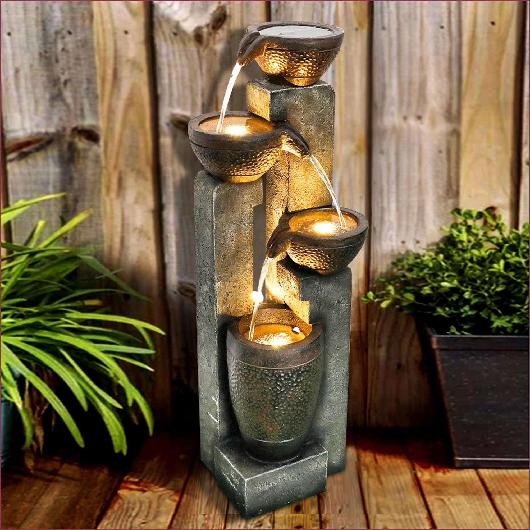 Tammesy 4-Tier Pots Outdoor Water Fountain for Garden - Outdoor Water Fountain for Yard, Floor Patio, Backyard and Home Art Decor