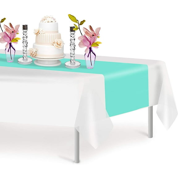 Aqua 1 Pack Premium Disposable Plastic Table Runner 14 x 108 Inch. Decorative Table Runner for Dinner Parties & Events, Decor By Grandipity