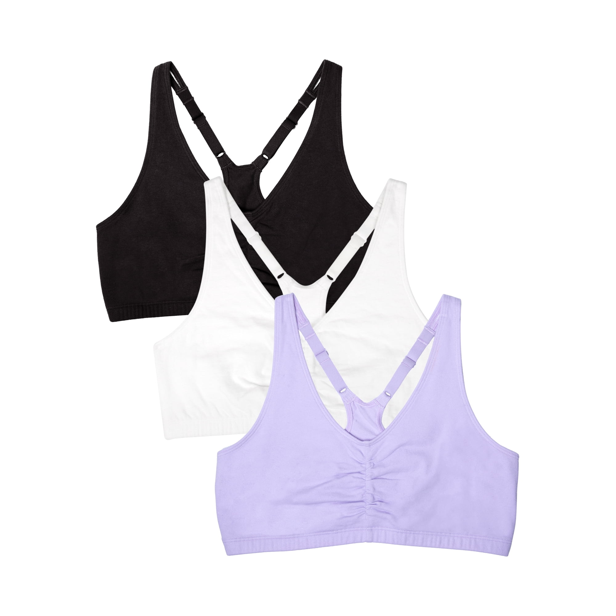 Fruit of the Loom Women's Shirred Front Racerback Sports Bra, Style-90011, 3-Pack