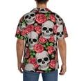 thumbnail image 3 of Sikiie Skull and Roses Men's Wrinkle Free Untucked Cuban Shirt Business Casual Button Down Shirts Short Sleeve ShirtMedium, 3 of 5