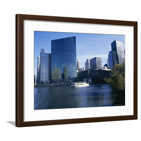 Chicago River Tour Boat at 333N Wacker Building 1983, Chicago, Illinois, USA Framed Print Wall Art By Simon