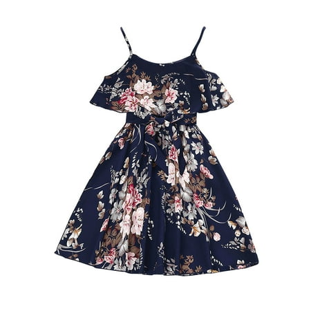 

Girls Casual Dress Summer Scoop Neck Sleeveless Suspender Floral Flowy Print Plain Sundress Baby Girl Clothes