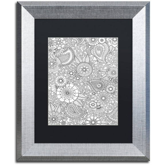 Trademark Fine Art "Paisley Floral" Canvas Art by Hello Angel, Black Matte, Silver Frame