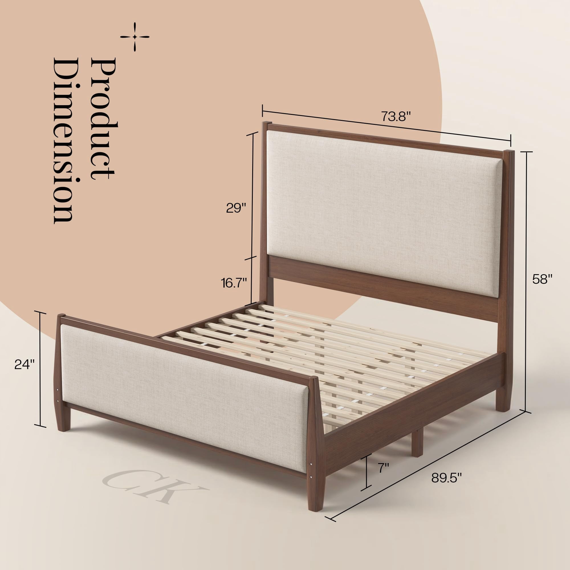 Amerlife 58" Tall Solid Wood California King Size Bed Frame with Upholstered Headboard & Footboard, No Box Spring Needed, Dark Walnut
