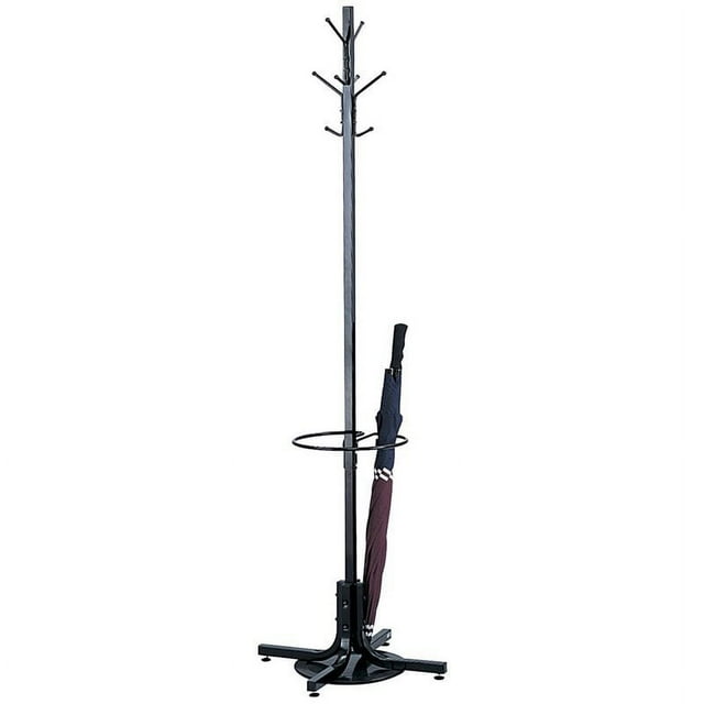 Pemberly Row Black Standing Coat Rack with Umbrella Stand