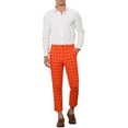thumbnail image 2 of INSPIRE CHIC Plaid Dress Pants for Men's Flat Front Tapered Cropped Checked Trousers 32 Orange, 2 of 5