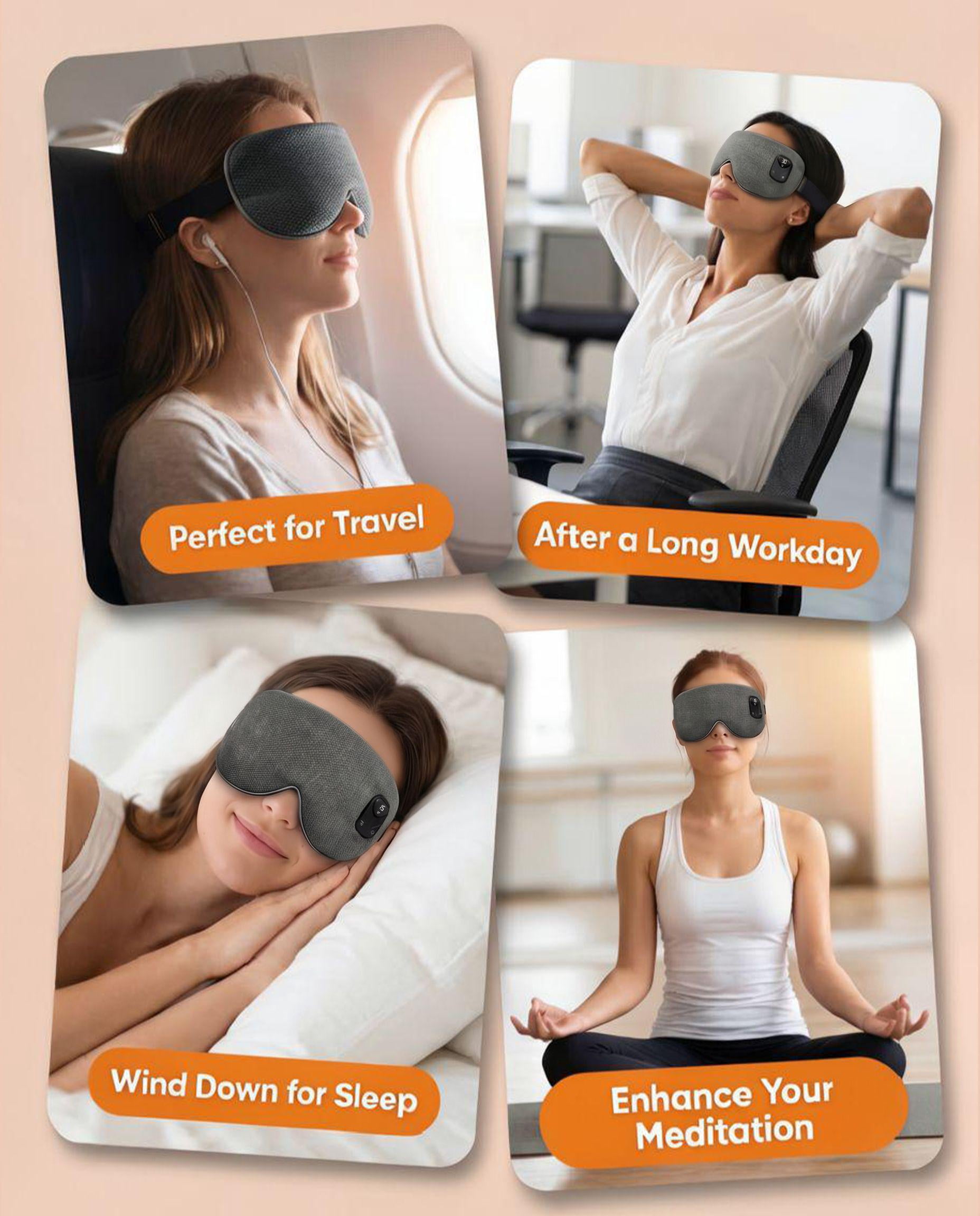 FACEMOON Cordless Warm Eye Mask for Dry Eyes Relief Rechargeable Comfort Natural Flaxseed Moist Heat Sleep Aid Night Comfort Black