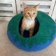 thumbnail image 4 of Woolygon - Wool Cat Cave Bed Handcrafted from 100% Merino Wool, Eco-Friendly Felt Cat Cave for Indoor Cats and Kittens (Emerald Indigo), 4 of 9