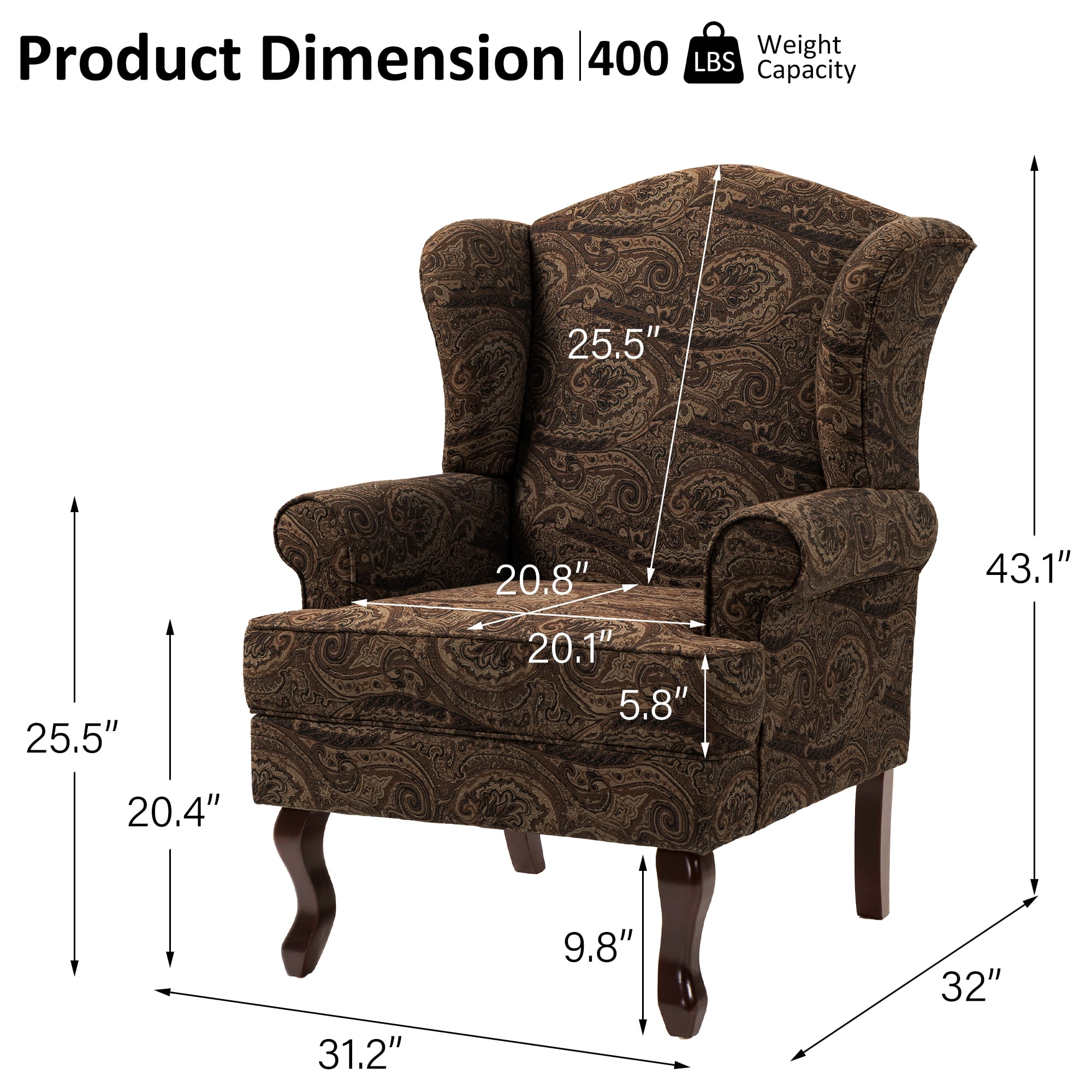 UIXE Wingback Accent Chair, Armchair for Living Room, Traditional Sofa Chair with Comfy Upholstered Seat & Retro Wood Legs, Cranberry