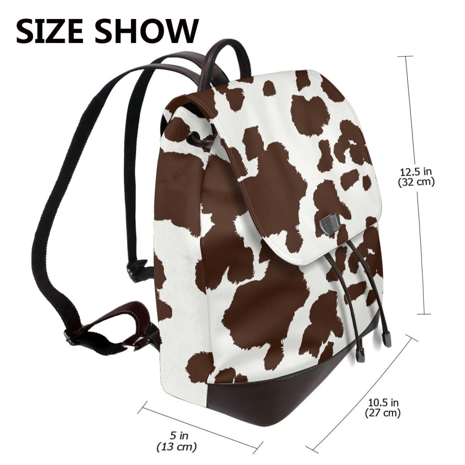 Kuqiui Brown Cow Print Leather Backpack Purse For Women Fashion Ladies Vintage Bags Casual College Travel Backpacks bag