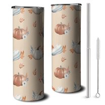 20oz Fall Pumpkins Leaves Pattern Skinny Tumblers Stainless Steel Tumbler with Lid and Straw,Vacuum Insulated Double Wall Travel Tumbler Cups with Cleaning Brush for Coffee,Tea