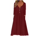 thumbnail image 2 of SMihono Deals Women's Boho Solid Long Sleeve Maxi Dress Button Up Casual Loose Henley Neck Spring Vacation Dresses with Pockets Wine 8, 2 of 8
