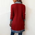 thumbnail image 3 of Textilo Womens Denim Patchwork Collared Shirt Jacket Ribbed Knit Button Down Jackets Lapel Collar Long Sleeve Denim Spliced Jean Shacket Soft Loose Fit 2026 Winter Fall Casual Wear,Red M, 3 of 5