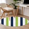 thumbnail image 5 of Green Navy Blue Striped Large Area Rugs for Bedroom Living Room, Soft Non Slip Carpet Bedside Rug, Farmhouse Stripe Art Round Floor Cover Kitchen Accent Rug 3' for Dining Room/Office, 5 of 9