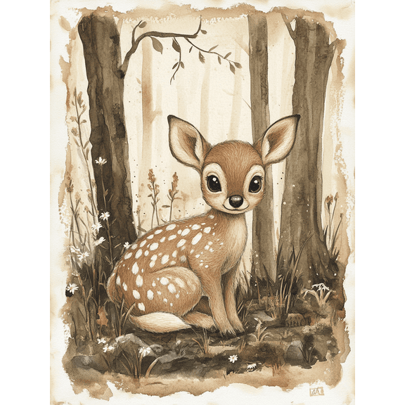 Qisvanset Adorable Fawn Watercolor Canvas Wall Art, 15.75x11.81 Inches for Bedroom Nursery Gallery Wall Office
