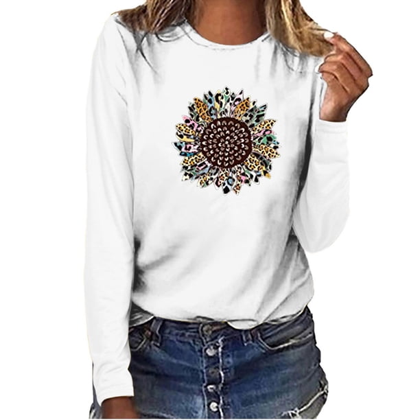 Ichuanyi Liquidación de mujeres Camiseta de manga larga de cuello redondo impreso para mujeres ICHUANYI WER2023082206499