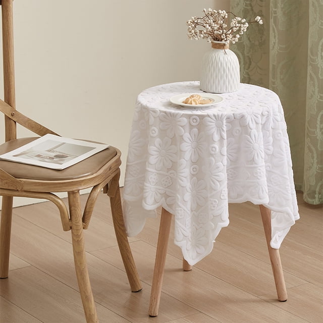 Meitianfacai Sunflower Tablecloth White Lace Knitted Round Table Rectangular Coffee Table Dining Table Desk TV Cabinet Cover Cloth, White