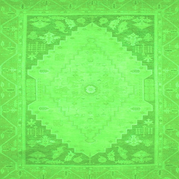 Ahgly Company Indoor Square Oriental Green Modern Area Rugs, 8' Square