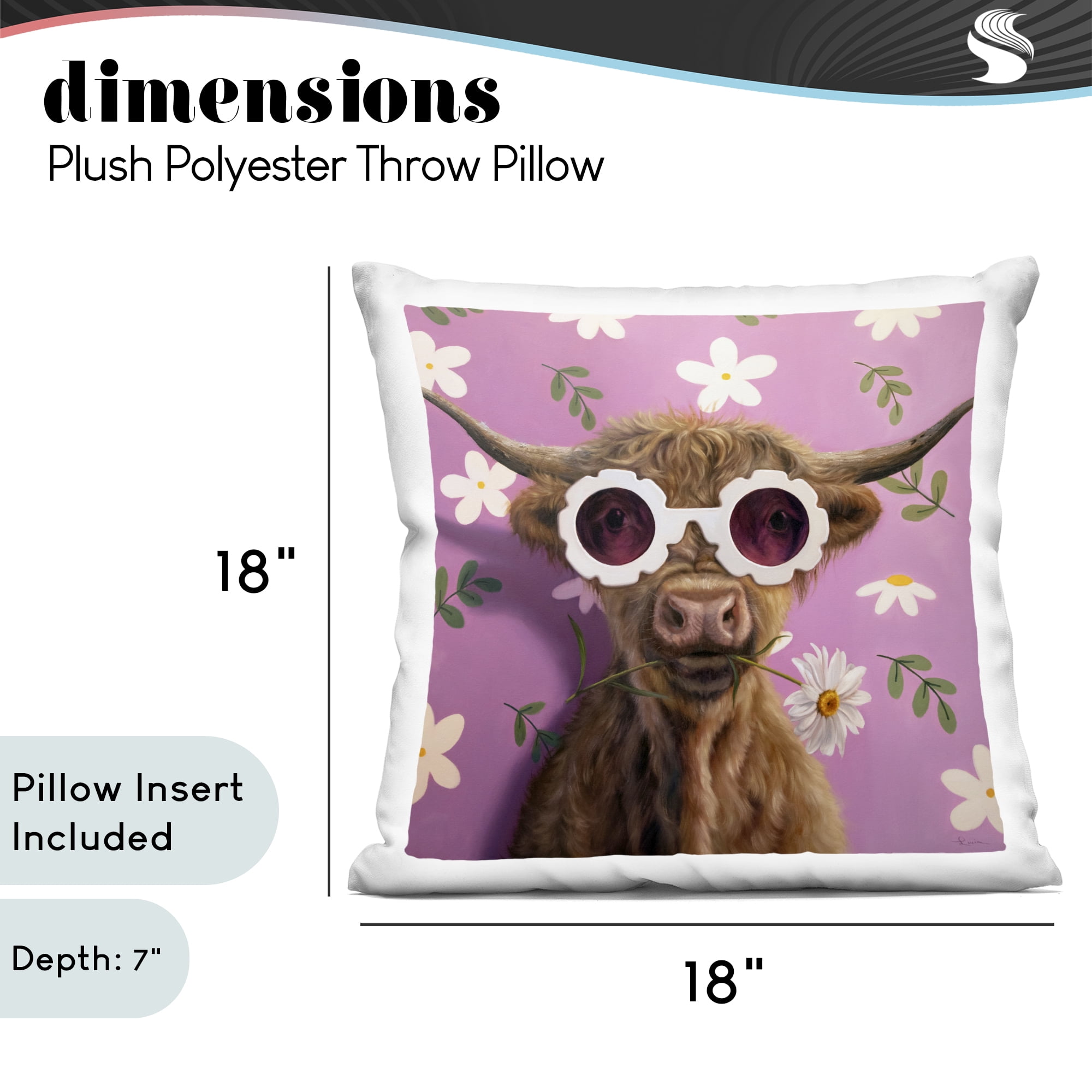 Stupell Industries Fresh As A Daisy Cattle Decorative Printed Throw Pillow, design by Lucia Heffernan, 18 x 7 x 18