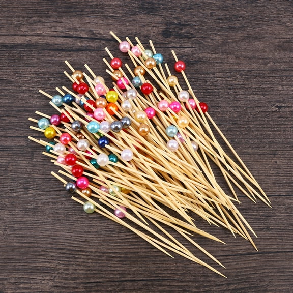 Omeite Disposable bamboo fruit picks, fruit forks, cocktail picks, toothpicks 100PCS (colorful pearls 12cm)