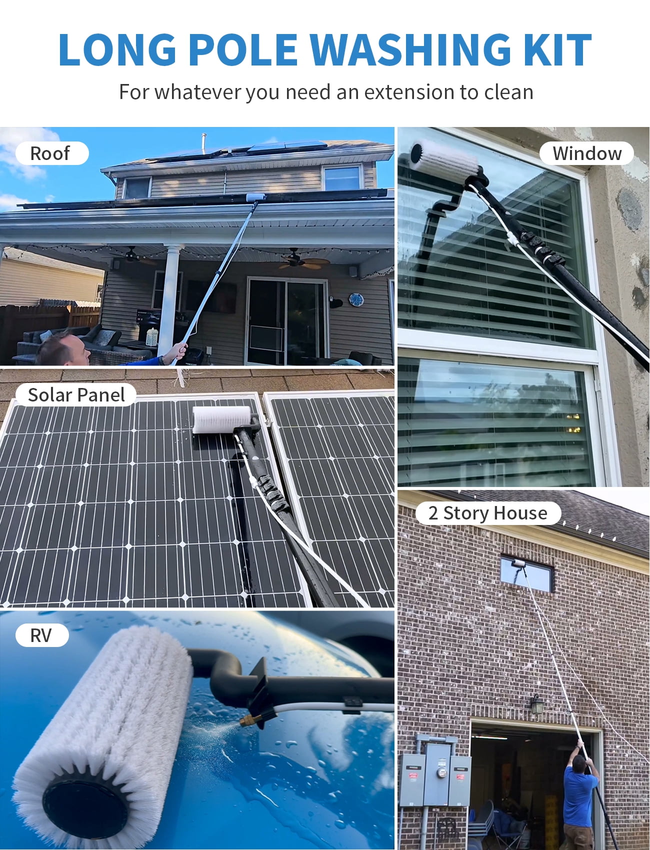 Victsing Electric Solar Panel Cleaning Kit, 20FT Solar Panel Cleaning Brush & Pole with Soap Dispenser, Telescopic Water Fed Pole, Multipurpose Cleaner for Window, Roof, RV & Outdoor Surfaces
