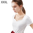thumbnail image 1 of Camiseta de mujer manga corta corazón cuello en V algodón color sólido top, blanco, 3XL Sweethay AP001286-12B, 1 of 7