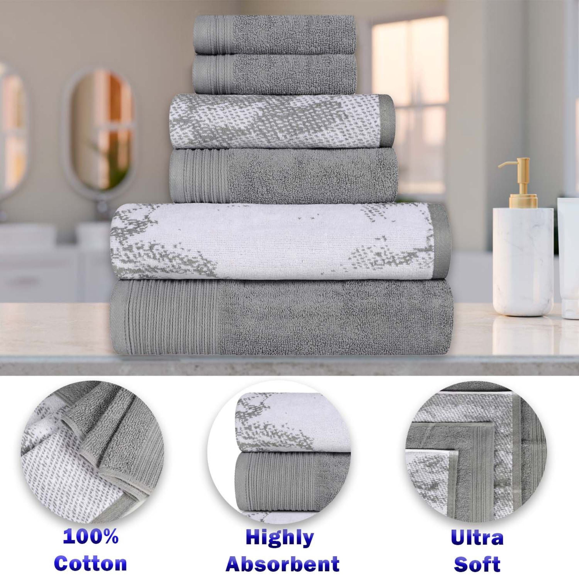 Superior Marble and Solid Jacquard Oversized Cotton Bath Sheets, 2-Pack, Grey