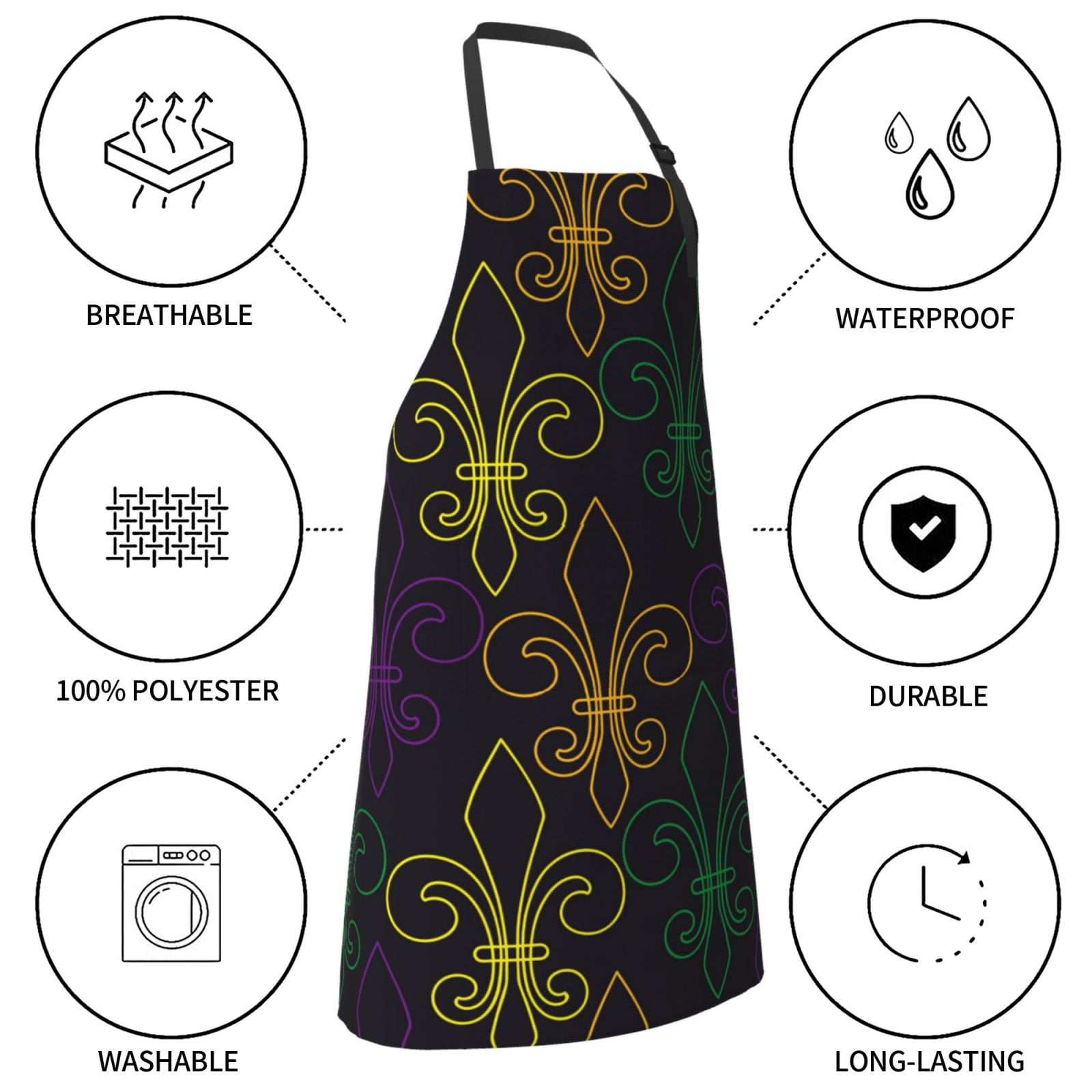 Rateoe Mardi Gras Carnival Aprons with Pocket,Men Womens Aprons Waterproof Adjustable Cooking Aprons for Kitchen Gardening and Salon