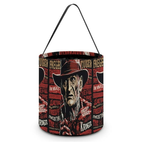 Freddy Krueger Candy Tote Bags Halloween Trick or Treat Bucket Bag Portable Collapsible Reusable Goody Handbag