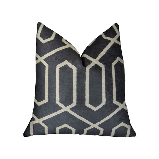 Plutus Geometric Lattice Almohada de lujo hecha a mano, color crema, negro, doble cara, 61 x 61 cm Plutus PBRAZ388-2424-DP