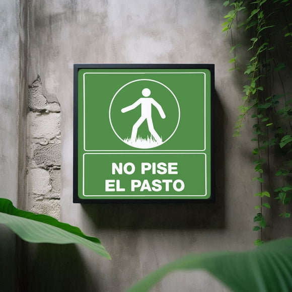 Señal restrictiva: "No pise el pasto" color verde y blanco. Plástico estireno calibre 40, resistente a exteriores, 20 x 20 cm. Señalamiento, Cartel, Letrero cuadrado, Señalización de medio ambiente.