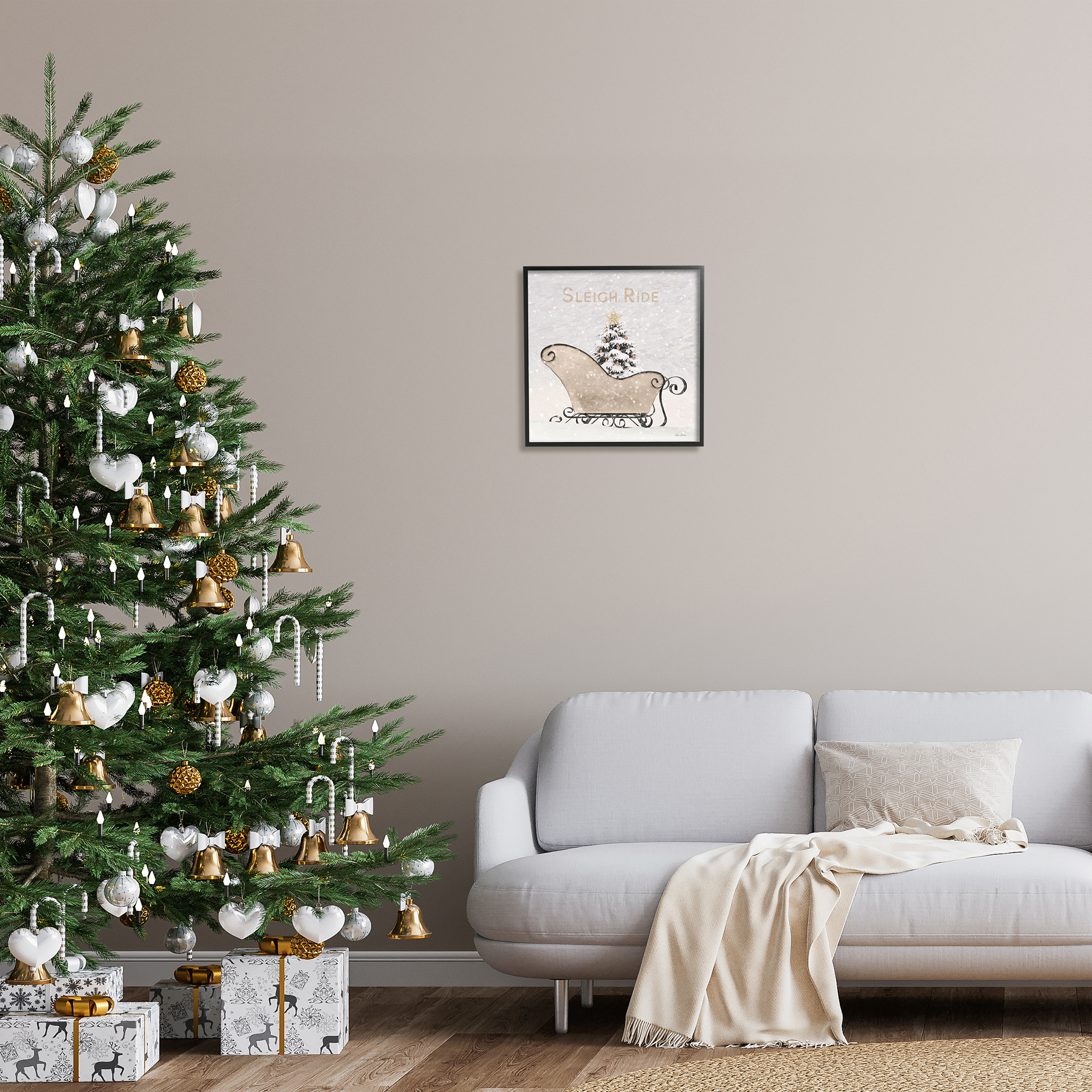 Stupell Industries Sleigh Ride Winter Scene Holiday Painting Black Framed Art Print Wall Art, 17 x 17