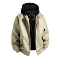 thumbnail image 2 of Mens Winter Jackets Jerdar Men's Solid Color Leather Jacket Fashionable Leather Long Sleeved Hooded Fake Two-piece Leather Jacket, 2 of 3